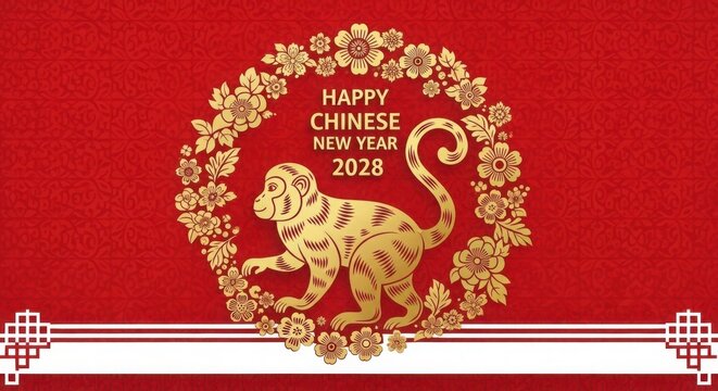 Happy chinese new year 2028 celebration with golden tiger illustration
