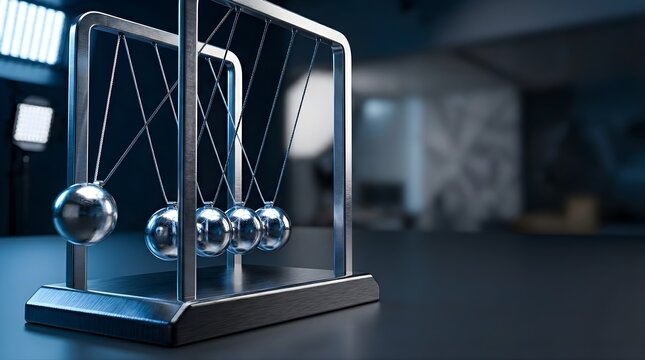 Newton cradle balance balls on table for physics concept demonstration
