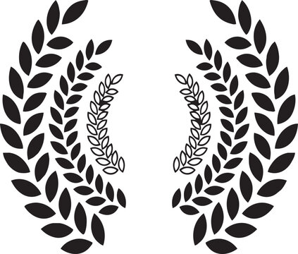 Black and gold laurel wreath vector illustration featuring leaf branches as an award frame and decorative symbol design