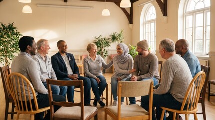 Obraz premium Diverse Group of Senior People Sitting in a Circle for a Support Group Meeting.