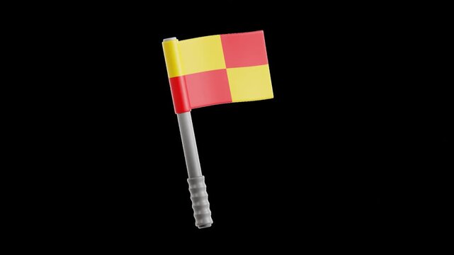 3D animation of a waving red and yellow offside flag icon with smooth looping motion and a transparent background.