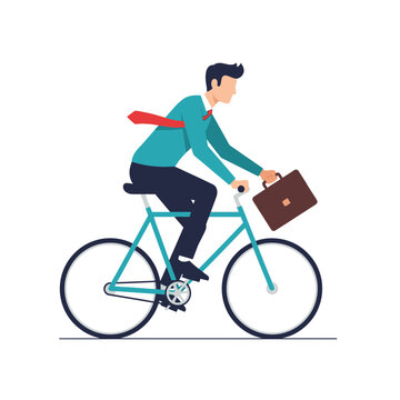Business activity man riding a bicycle to work vector illustration