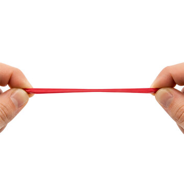 Close Up of Hands Stretching a Red Rubber Band against png Background