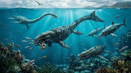 Fototapeta premium prehistoric underwater dinosaurs