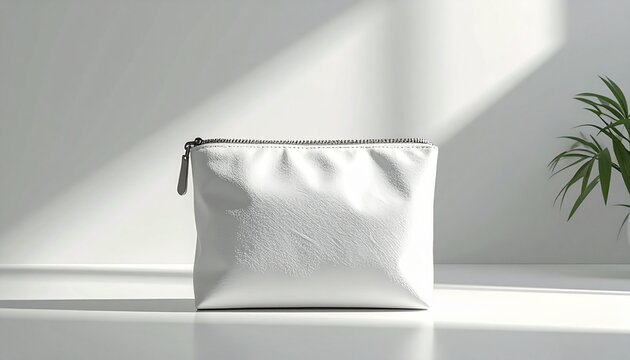 White insulated zipper pocket jacket for beauty branding, clean cloth pencil case.