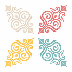Fototapeta premium Four Ornate Corner Flourishes in Pastel Colors