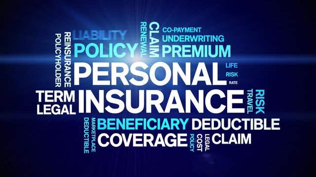 Personal insurance animated word cloud-text design animation tag kinetic typography seamless loop.
