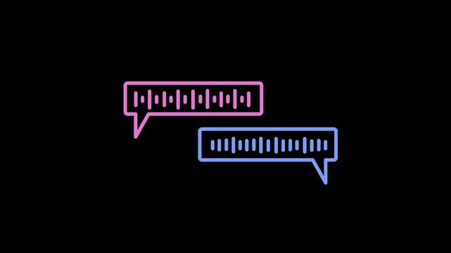Animated Neon Voice Message Speech Bubbles. Pink and Blue Audio Waveform Motion Graphic on Alpha Channel.