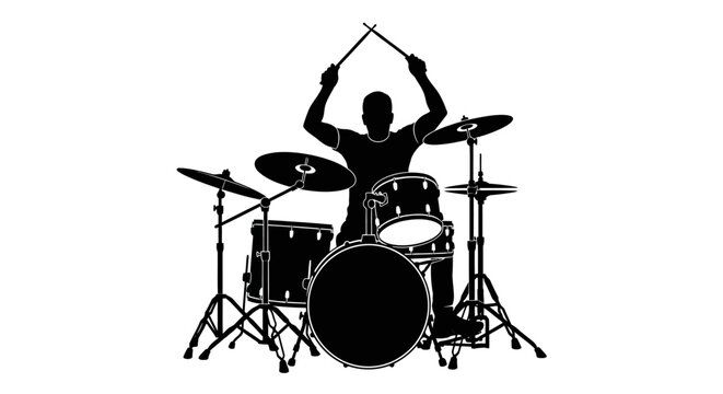 Man Playing Drum Kit Silhouette.