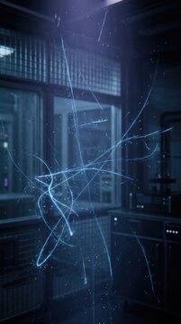 Radiation emission, energetic wave transmission throughout a dark conceptual space, depicting invisible electromagnetic spectrum movement, particle discharge, and quantum flux.