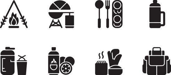 Outdoor icons with umbrella bench tent outline © Israt