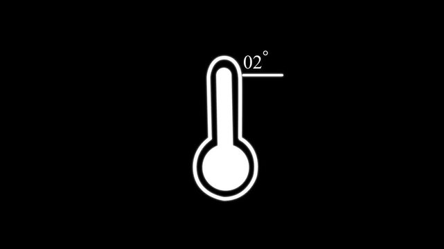 Minimalist thermometer animation with temperature reading on black background weather