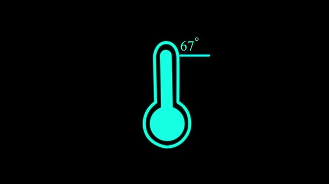 Digital thermometer animation with 67 degree temperature reading on black background gauge