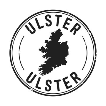 Ulster map silhouette in circular stamp black ink on white