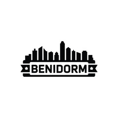 Fototapeta premium Benidorm Skyline Silhouette with City Name Black on White