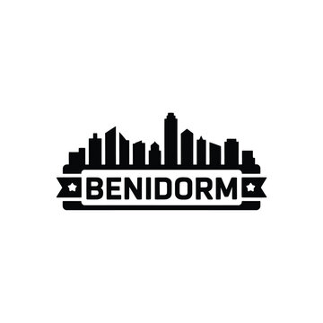 Benidorm Skyline Silhouette with City Name Black on White