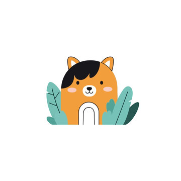 Cartoon Shiba Inu Dog Face Closeup.