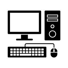 Fototapeta premium Computer monitor keyboard mouse and tower on white background