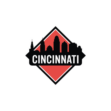 Cincinnati skyline silhouette emblem on red and black