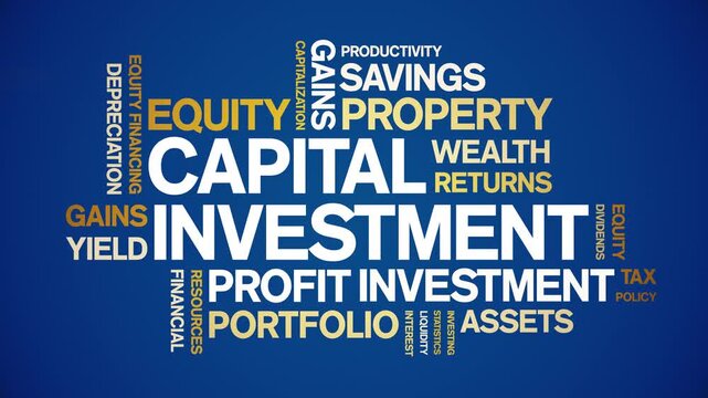 Capital investment animated word cloud-text design animation tag kinetic typography seamless loop.