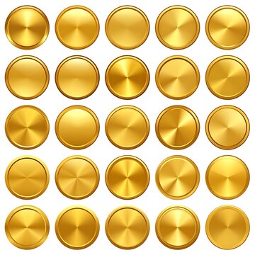 Golden shiny metal coins isolated background.