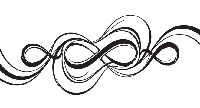 Elegant black infinity loop ribbons on pure white background, flowing abstract curved lines, luxury monochrome vector composition, smooth fluid motion, modern minimal design, clean negative space, 