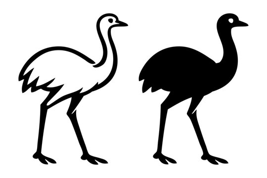 Logotipo con dibujo minimalista de un em&uacute; andando de perfil, en versi&oacute;n con l&iacute;neas y con silueta 