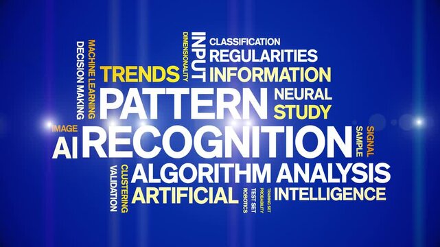 Pattern Recognition animated word cloud-text design animation tag kinetic typography seamless loop.