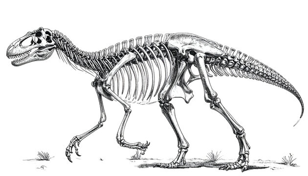 Iguanodon Dinosaur Skeleton Illustration Isolated Transparent Background