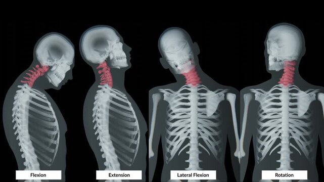 Video of Neck movements include flexion, extension, lateral flexion, and rotation, allowing the cervical spine to support mobility, posture, and directional head movement with effective area