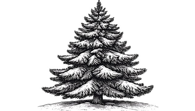 Snowy Pine Tree Winter Landscape Illustration.