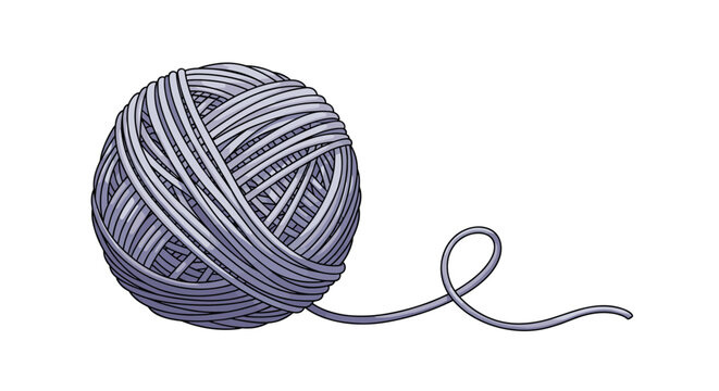 Single ball of grey yarn with loose thread shown in detailed illustration for knitting, crochet, and textile craft themes.