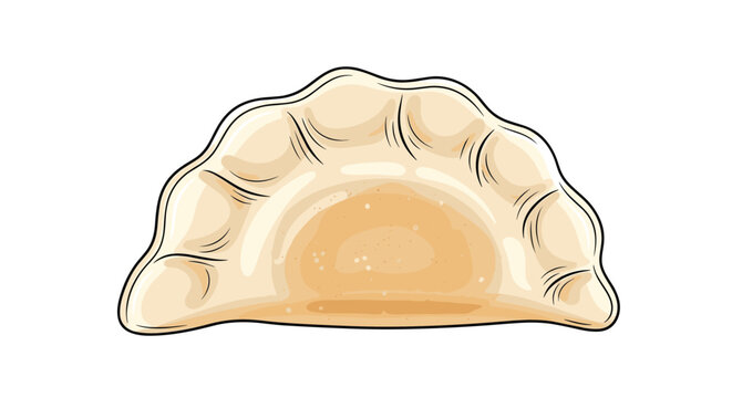 Realistic illustration of traditional dumpling or empanada showing golden crust and detailed dough folds on white background.