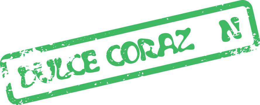 Distressed green rubber stamp featuring the Spanish phrase Dulce Corazon symbolizing sweet affection