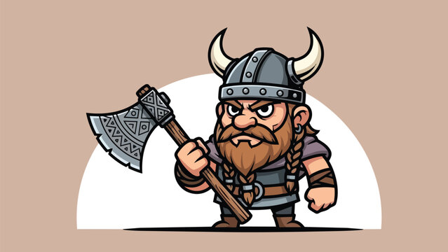 Cartoon Viking Warrior with Axe Ready for Battle.