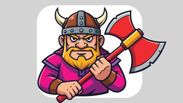 Cartoon Viking Warrior with Axe Ready for Battle Illustration.