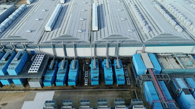 Aerial view of high-security colocation data center and quantum computing research facility.