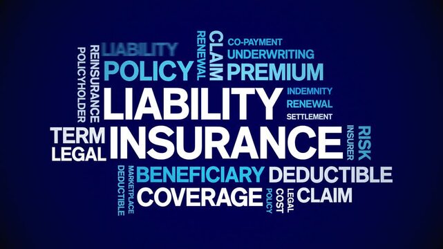 Liability insurance animated word cloud-text design animation tag kinetic typography seamless loop.