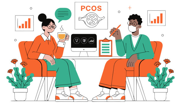 Woman consulting doctor about PCOS with medical support, hormonal health and reproductive wellness