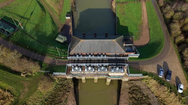 Industrial water management system at Hobhole showing drainage infrastructure and rural landscape from above.