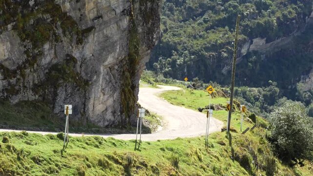 Scenic road passing through Colombian paramo natural park high altitude andean mountain landscape in Chingaza Colombia
