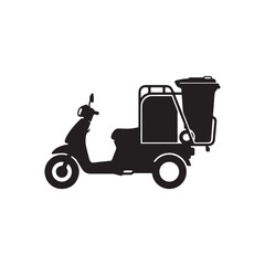 Fototapeta premium Scooter with trash bin silhouette black and white two wheels eco friendly collection