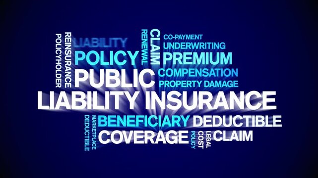 Public Liability insurance animated word cloud-text design animation tag kinetic typography seamless loop.