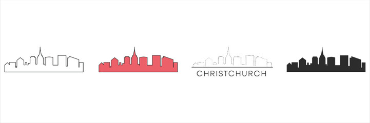 Obraz premium Christchurch city skyline silhouettes in four styles