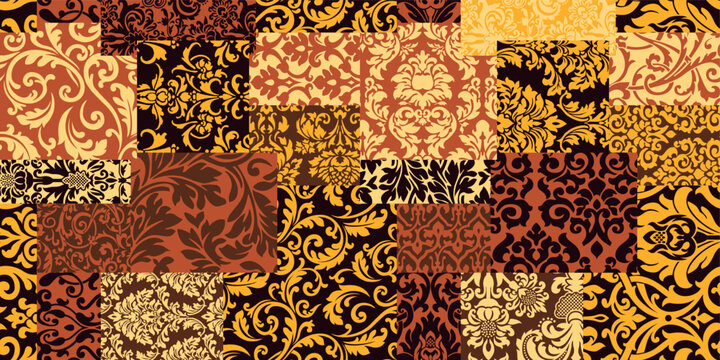 Antique floral arabesque baroque patchwork wallpaper abstract vector seamless pattern for textile fabric carpet rug tapestry runner bed cover tablecloth pillow