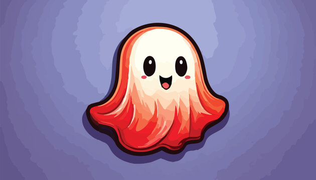 Cute Cartoon Ghost with Red Gradient and Smiling Face.