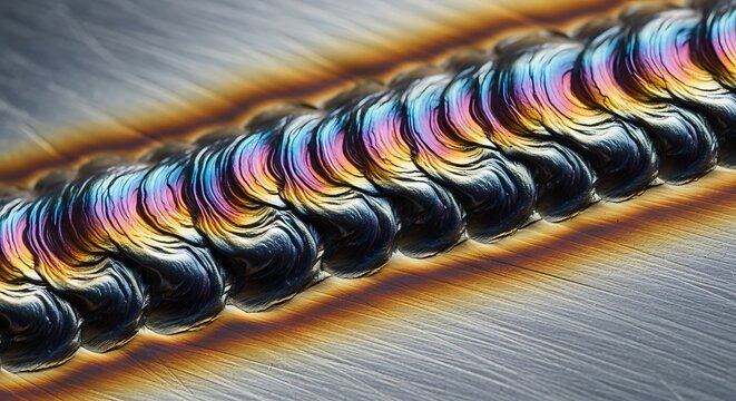 Close-up of Rainbow Weld Bead Texture on Metal