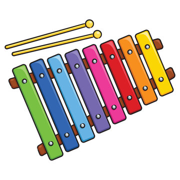 Cute and colorful cartoon illustration of a xylophone.