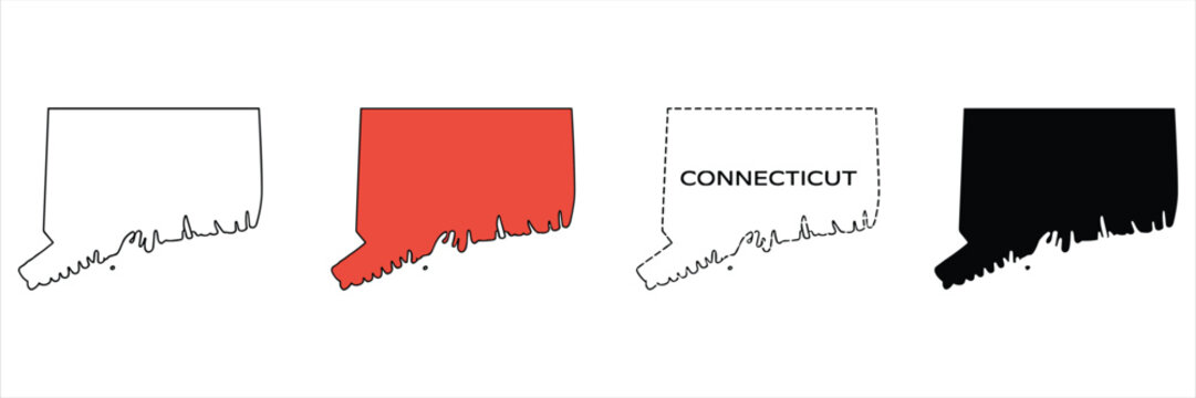 Four variations of connecticut state map outlines and silhouettes