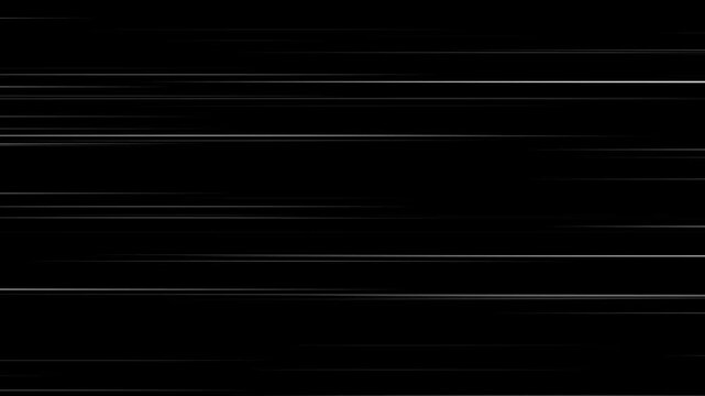 Fast Horizontal and Diagonal Speed lines Loop White . speed line animation effect overlay white on black,  Manga speed line movement transparent 4K. dynamic high speed lines.